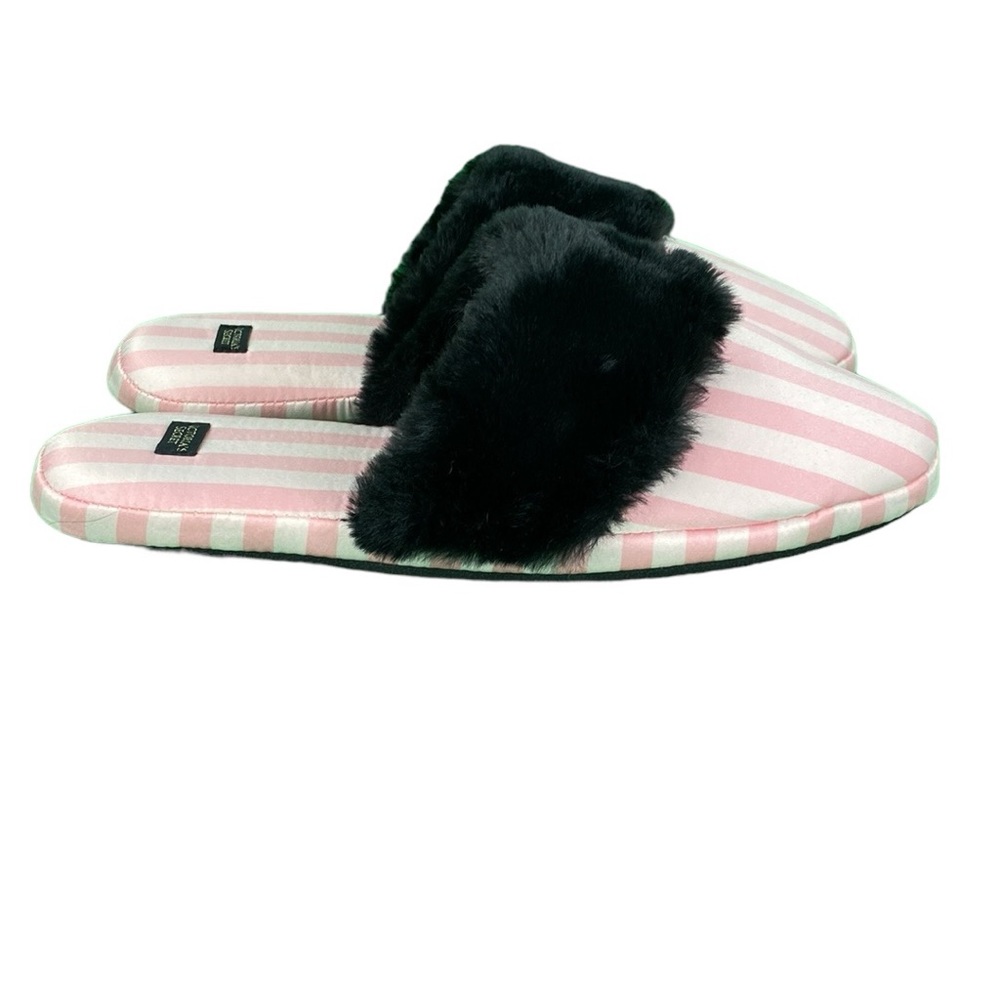 Victoria’s Secret Classic Pink and Black Faux Fur Close Toed Slippers - Picture 3 of 12